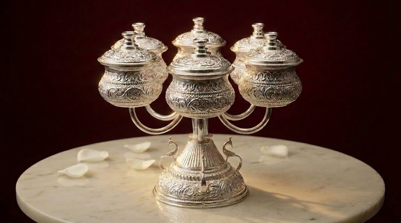 Ornate rotating silver dry-fruit box