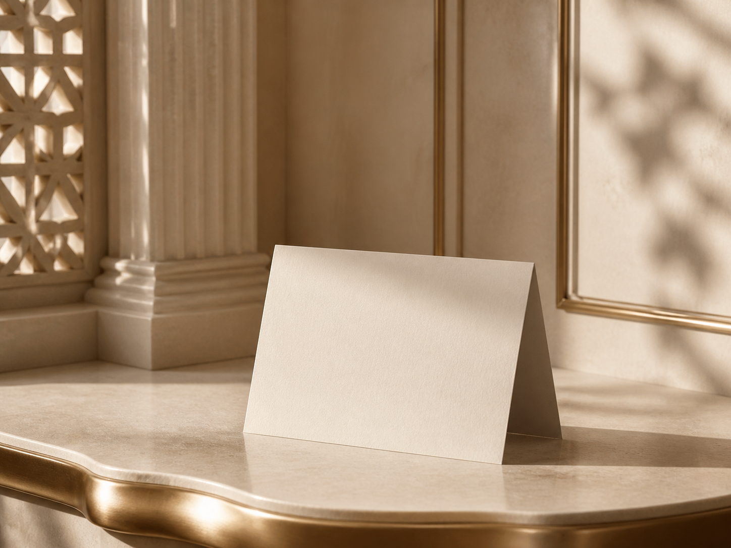 Warm ivory architectural setting with a blank card